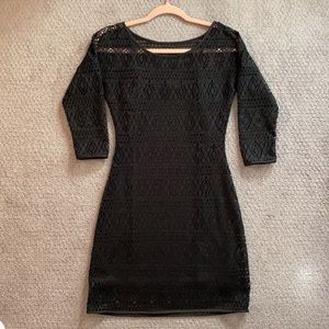 •EXPRESS• Women’s Black Aztec Like Cut Out Dress w/ Attached Slip Underneath
